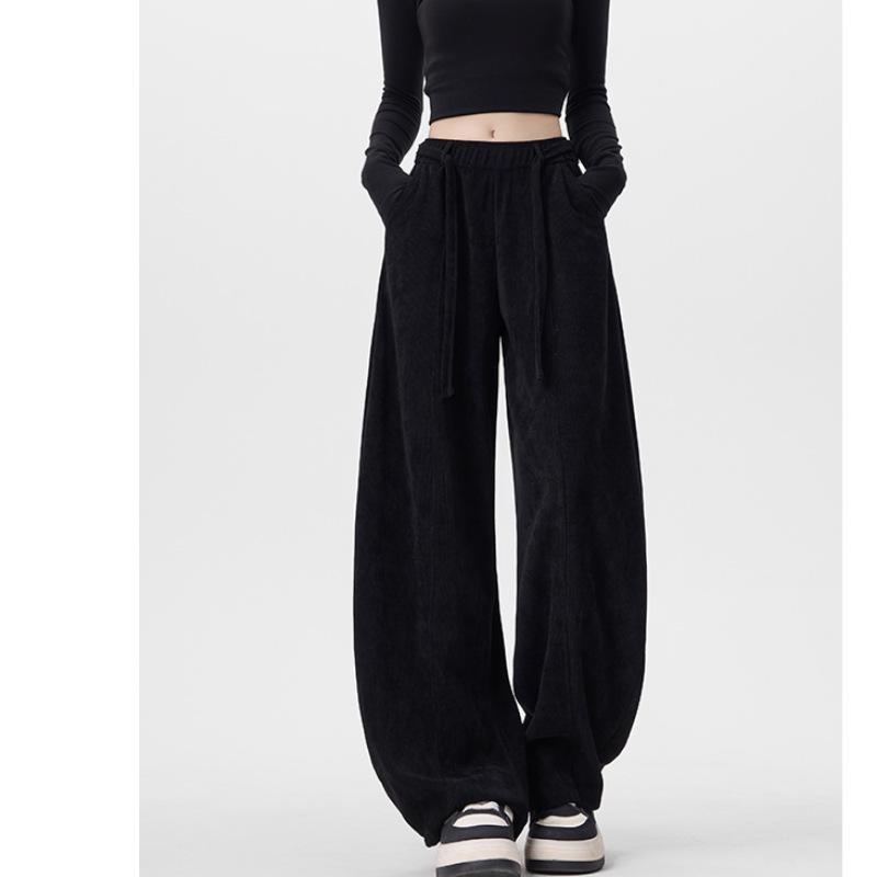 Plus Size High-Waist Casual Wide-Leg Pants for Women - Autumn/Winter Collection