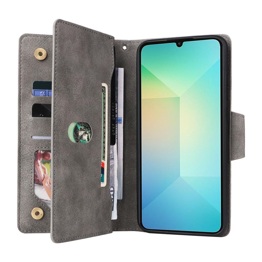 Phone Case For Samsung Galaxy A07 4G/A06 4G/A06 5G Zipper Wallet Rivet Decor Leather Cover with Wrist Strap