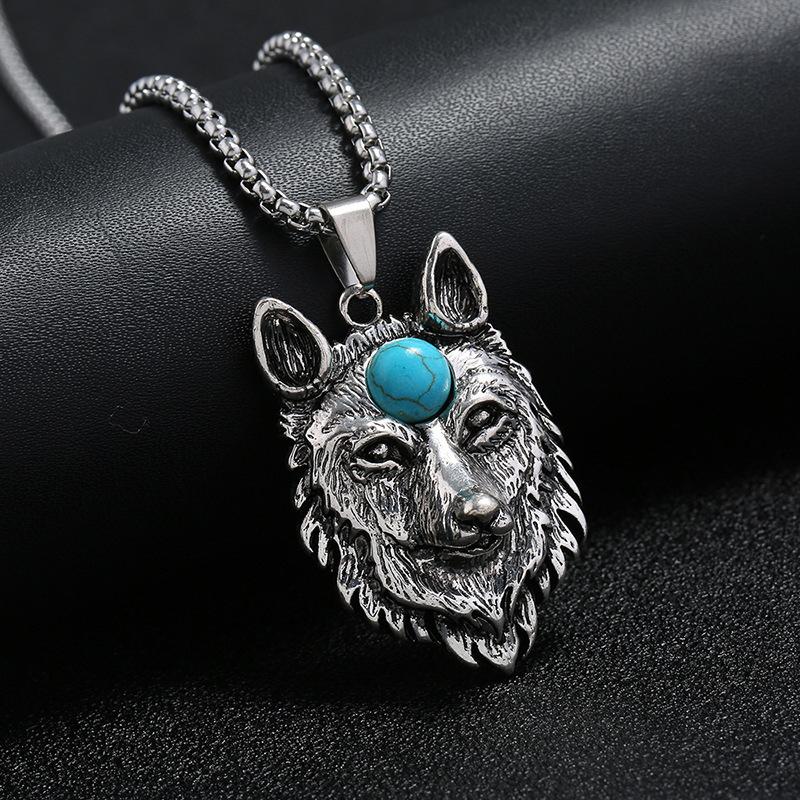 Accessories Punk Retro Titanium Steel Animal Wolf Head Eyeball Pendant Hip Hop Men's Necklace