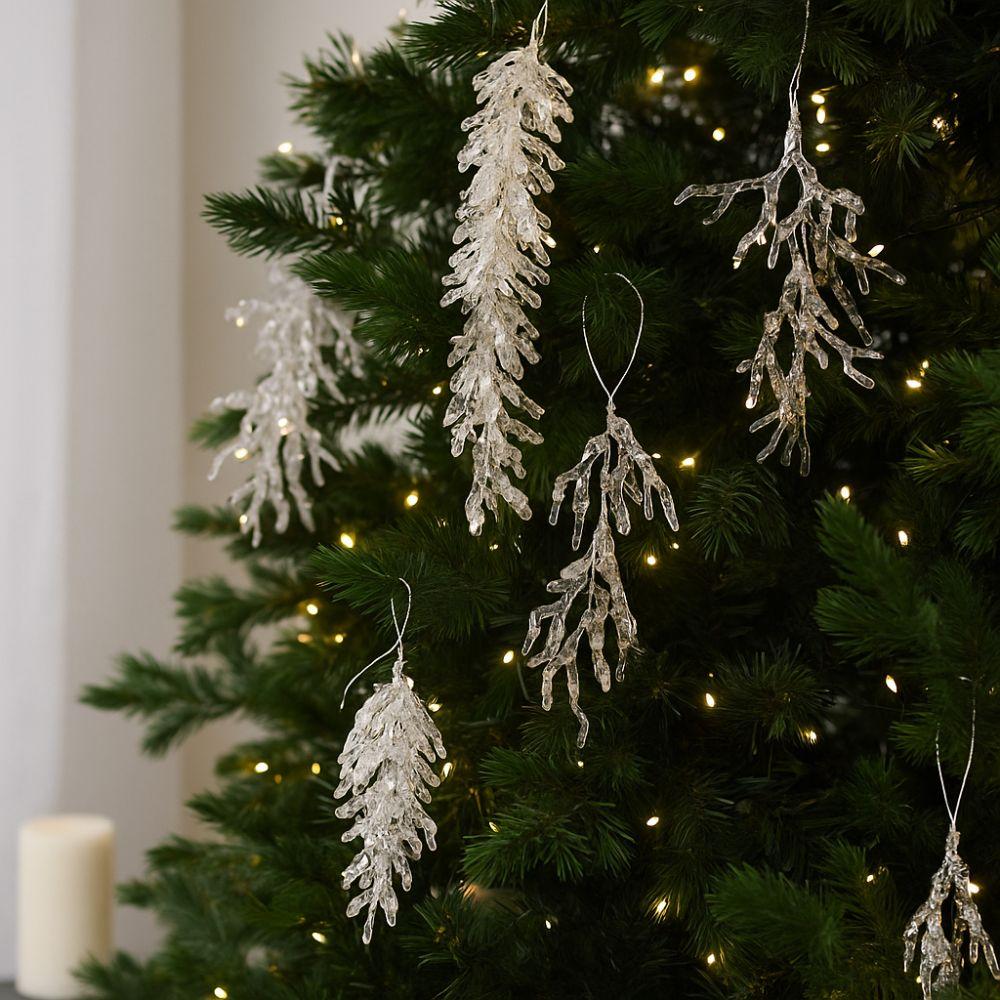 Realistic Glitter Christmas Branches Acrylic Xmas Tree Hanging Ornament  Holiday Party