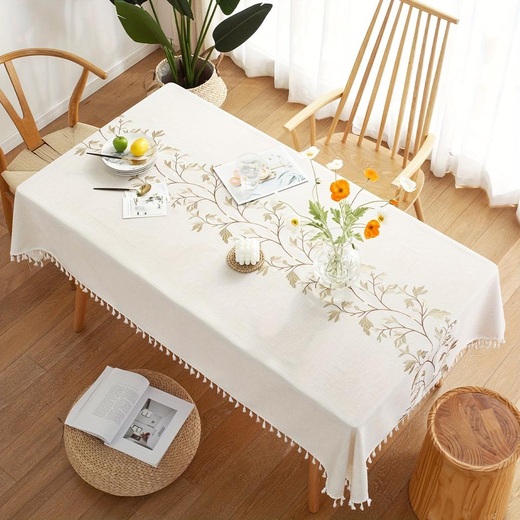 Elegant duk av lin med fjærdesign - Vaskbar - Perfekt for pikniker, camping, bryllup, høytidsfester, Thanksgiving, restauranter og buffeter