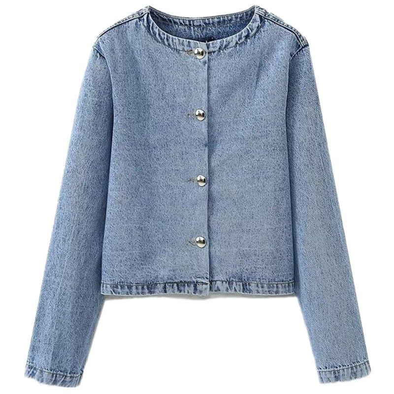 

Fashion Style Autumn New Women s Clothing Loose Slimming and All-Matching Decorated Row Button Denim Jacket Short Coat 6164160 Blue L
