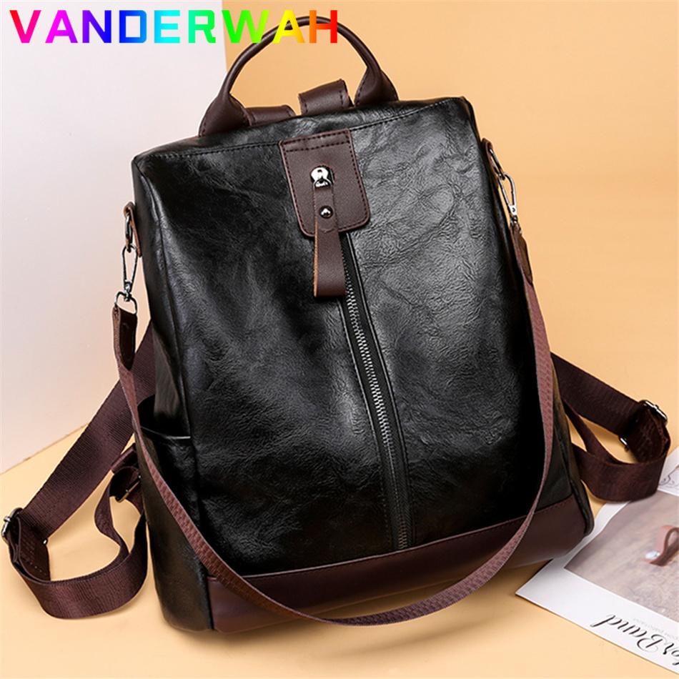 Leather Bag Women's Green Vintage Leather Backpacks 3 In 1 Anti-Theft School Bags For Teenage Girls 2024 Travel Back Pack Mochila Feminina