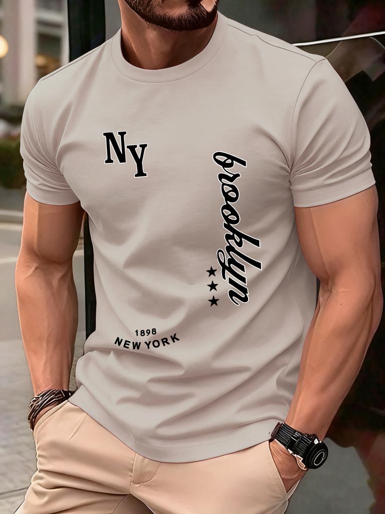 New York Brooklyn 1898 Art Letter TShirts Men Summer Cotton ONeck T Shirt AllMatch Casual Top Loose Fashion Man Retro Clothes