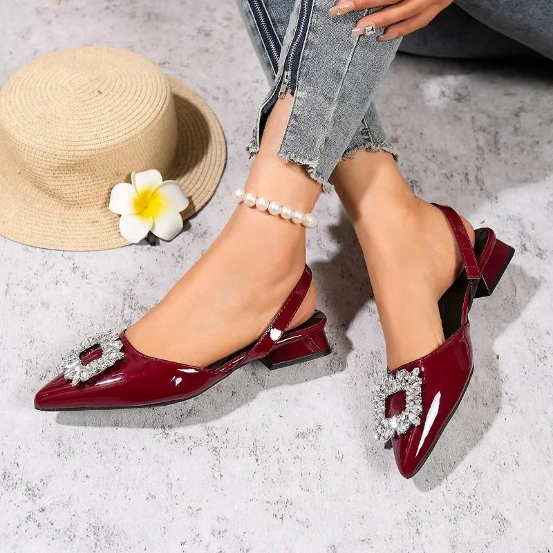 Fashion Elegant Woman Shoes 2025 Summer Closed Toe Women's Sandals Dress Pointed Toe Sandals Women Crystal Slip On Low Heel Pumps Female