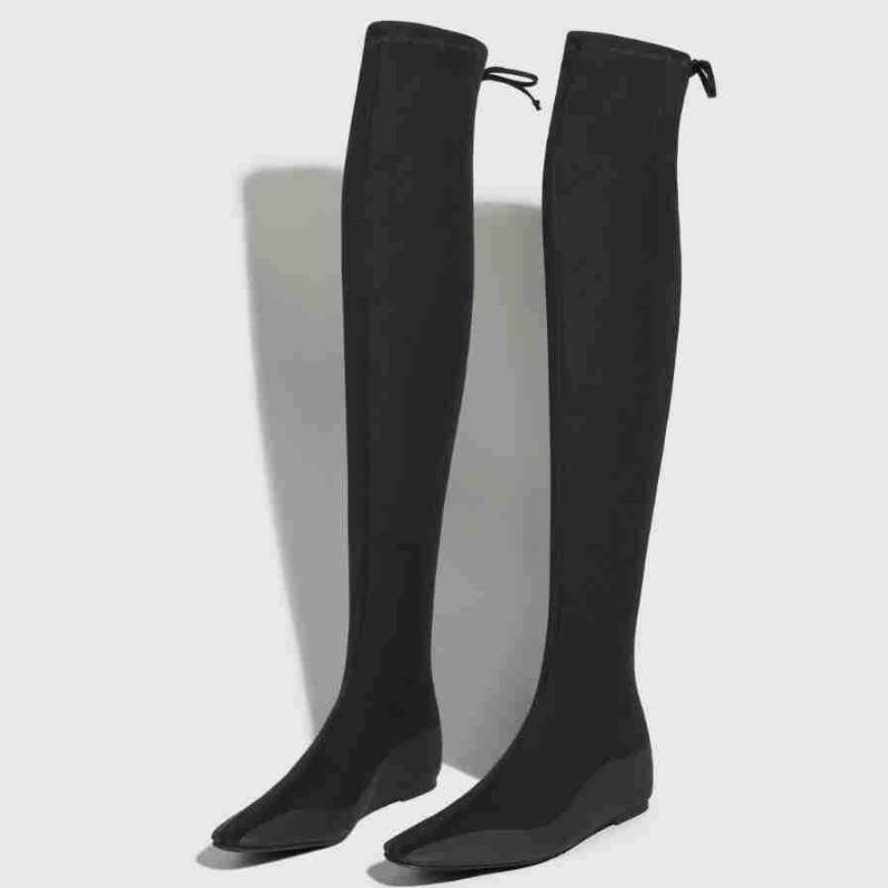 Minimalist wind inner height increase knee boots women's new high elastic bare boots versatile temperament thin boots show thin elastic boots