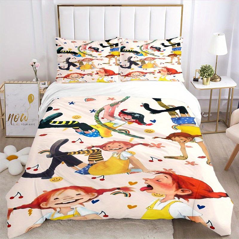 3-teiliges Pippi Bettwäsche-Set Weiche Polyester Daunendeckenbezug und Kissenbezüge, Geeignet für alle Jahreszeiten, Praktische Geschenke für das Zuhause 0729099