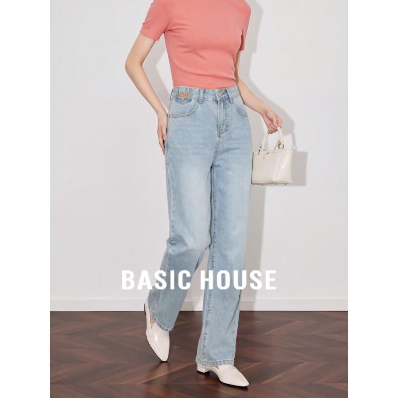 Basic House Women s Glacier Blue Straight-Leg Cropped Jeans M