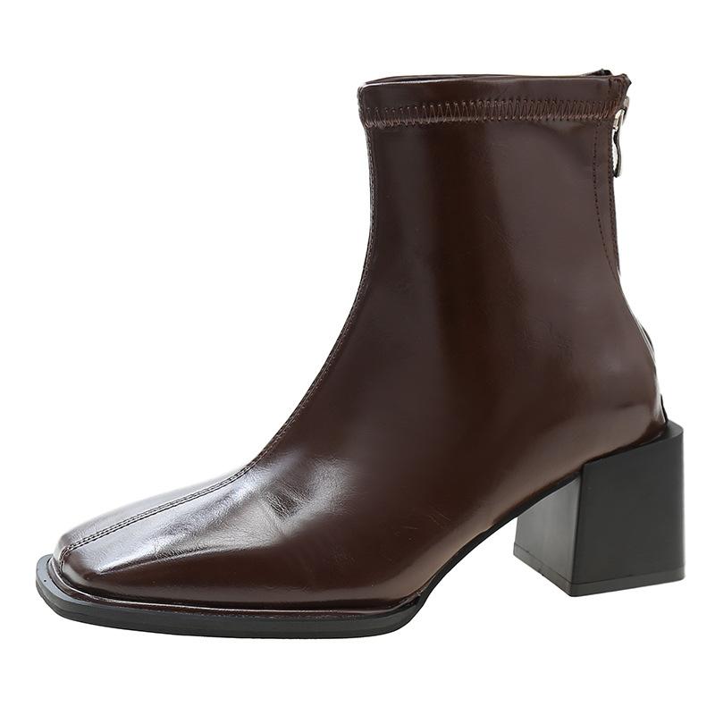

2024 Новые осенние ботинки Martin на толстом каблуке, квадратные ботинки, модные универсальные узкие ботинки на высоком каблуке 40 темно-коричневого