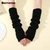 Botvotee Arm Warmers Free Shipping Sleeves for Women Y2k Accessories Knit Warm Winter Extend Sleeves Fingerless Gloves Black