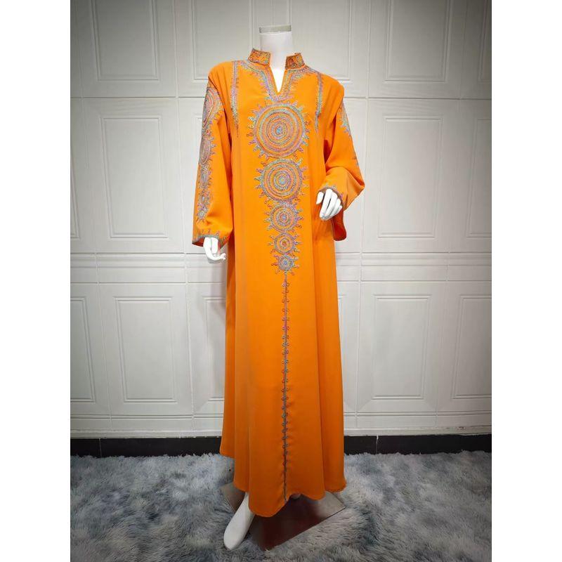 

New Arrival Middle East Fashion Arab Dubai Embroider Robe Dress Embroidered Robe Dress Orange S