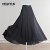 Women Dance Skirt High Waist Lace-up Multi-Layered Mesh Chiffon Long Skirt Solid Color Flowy Maxi Skirt Adult Ballet Skirt