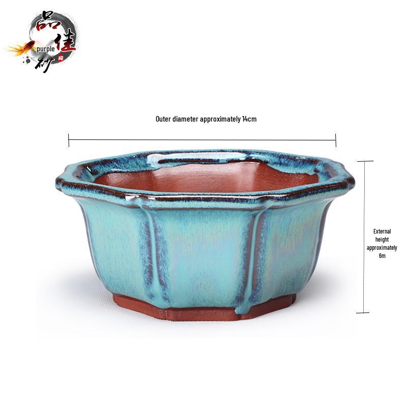 Yixing Zisha Glazed Ceramic Bonsai & Succulent Pot for Balcony or Office Decor