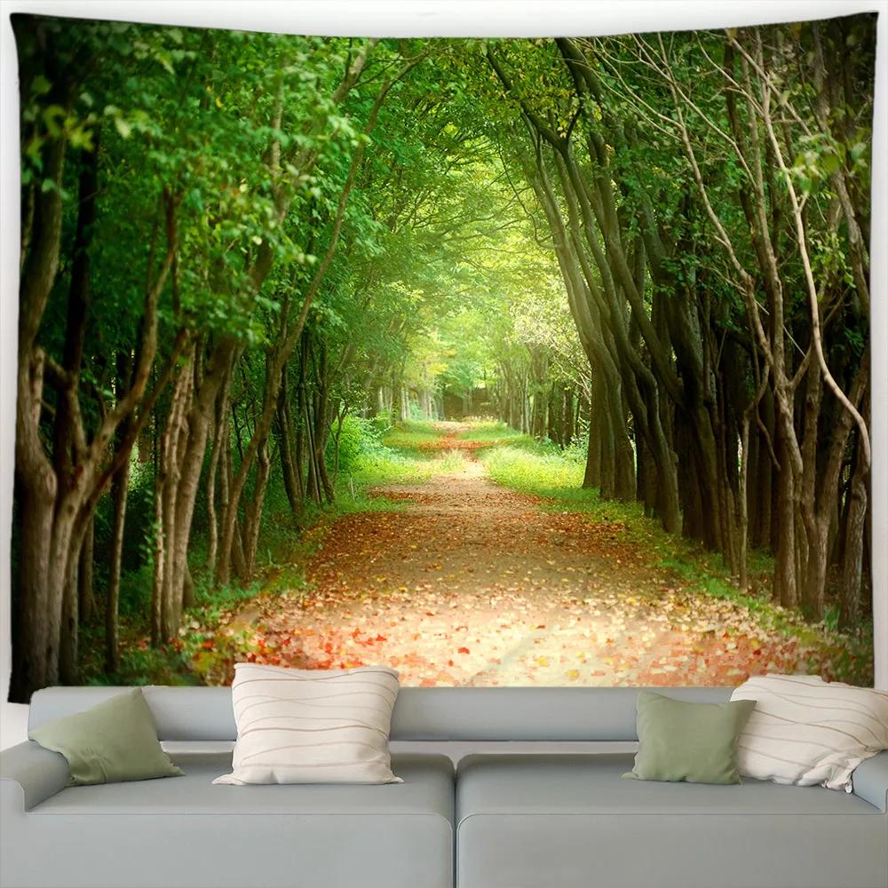 Forest Landscape Tapestry Waterfall Tropical Plants Spring Trees Nature Scenery Garden Wall Hanging Home Living Room Dorm Decor