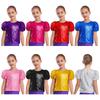 Girls Short Puff Sleeves Shiny Sequins Top Jazz Dance Cheerleading Performance Wear