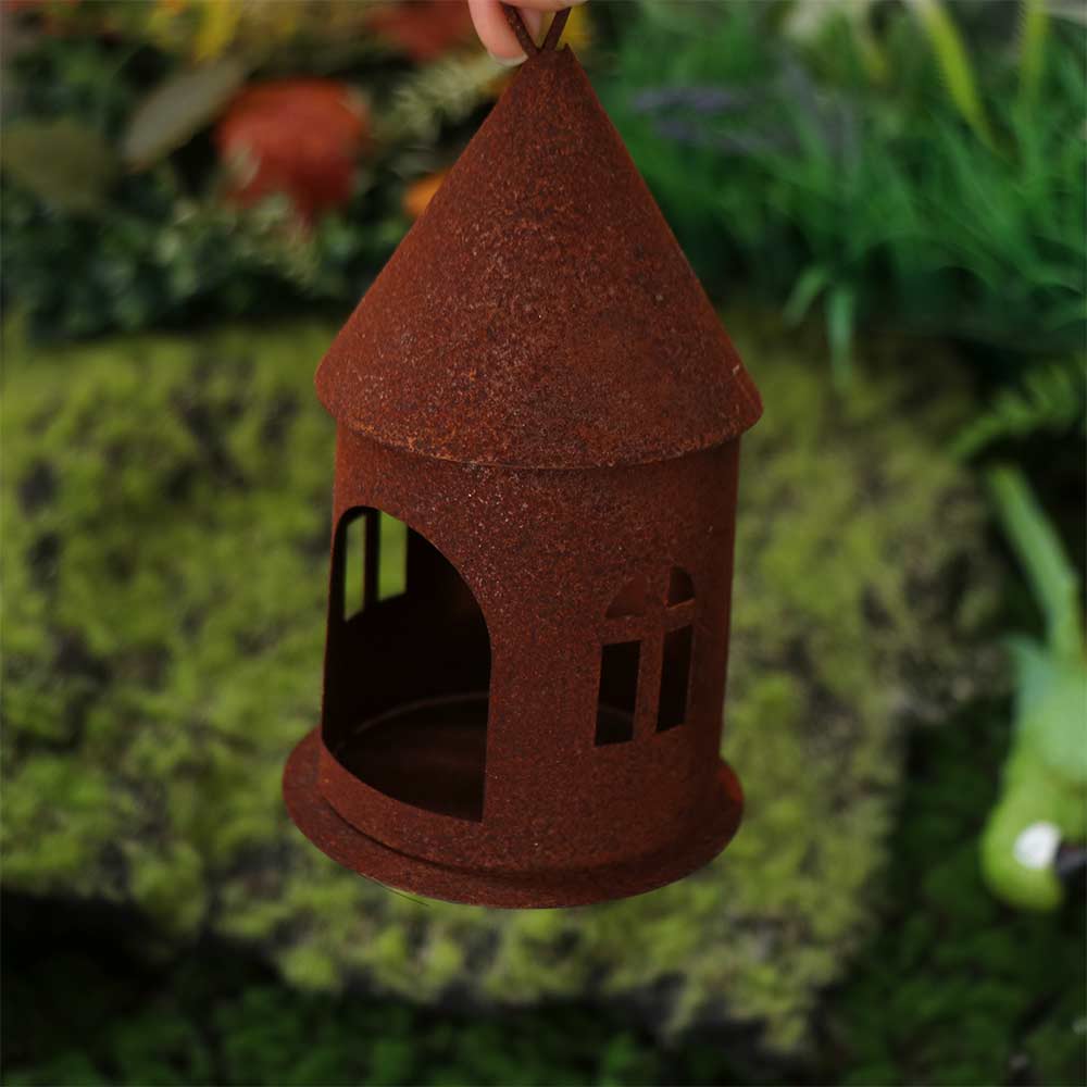 Iron Hanging Castle Candle Holder Rustic Castle Ornaments Rusty Castle Candlestick Living Space