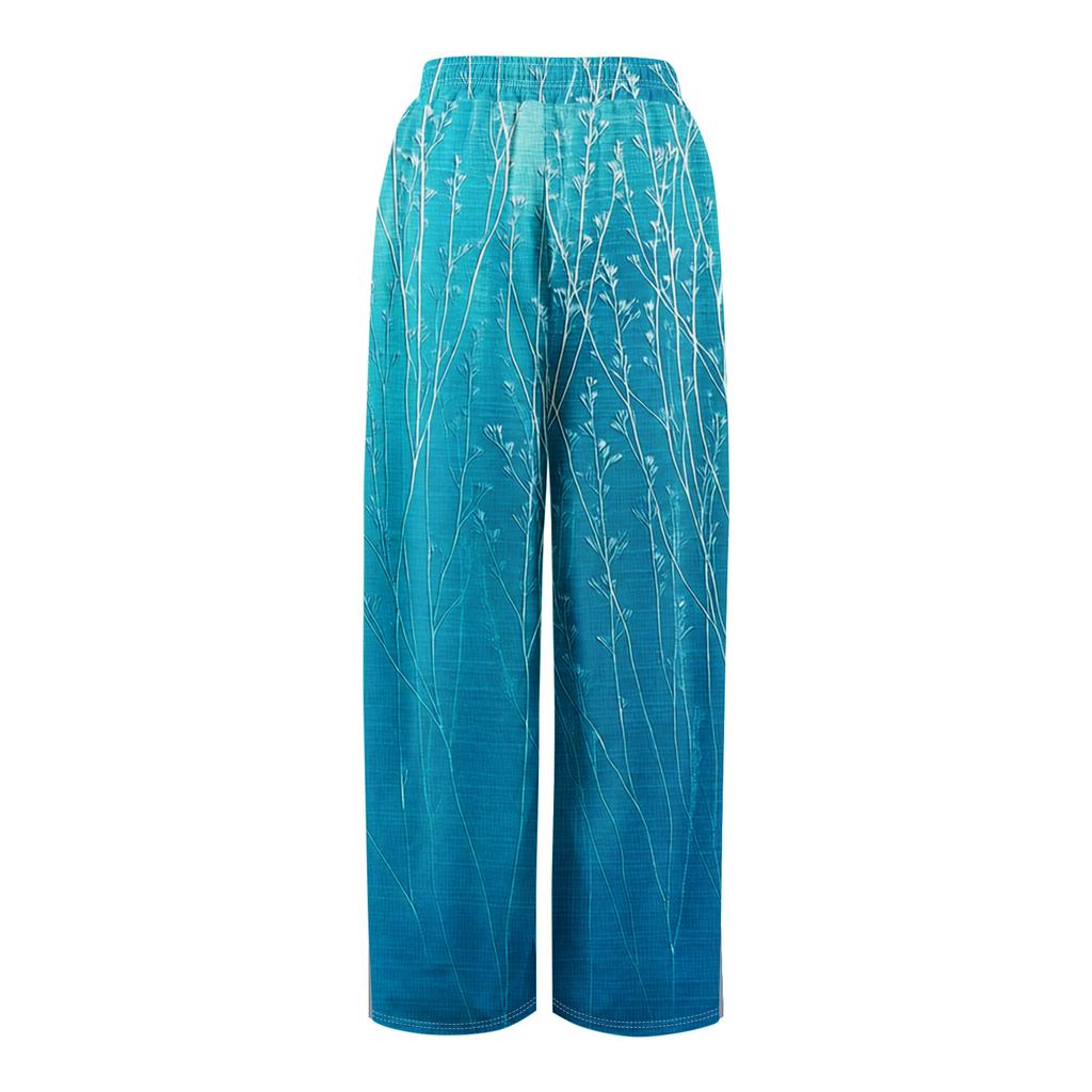 Dámské letní kalhoty Boho Palazzo s vysokým pasem a širokými nohavicemi s květinovým potiskem ležérní kalhoty s kapsami