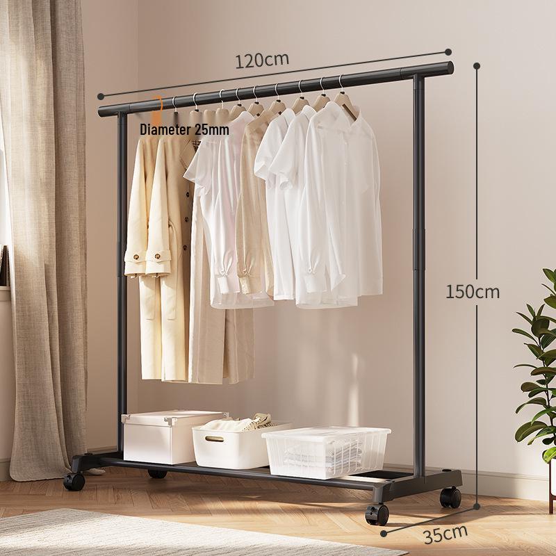 Extra Thick Double Row Vertical Clothes Rack with Wheels for Bedroom Storage