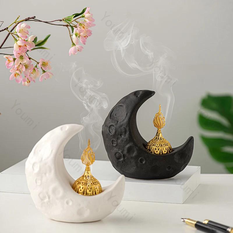Creative Moon Home Ceramic Ornaments Light Luxury Desktop Decoration Aromatherapy Stove Ornament Unique Exquisite Gifts