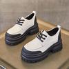 Leather loafers women's 2025 spring platform high heel height increase 8CM small leather shoes lace-up single shoes color matching design