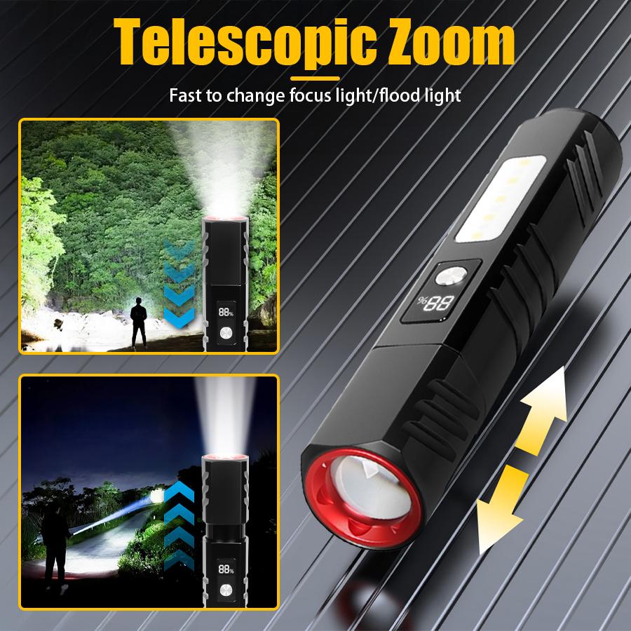 Powerful LED COB Flashlight 7 Modes Rechargeable Zoom Torch with Magnet Built in 18650 Battery Outdoor Camping Emergency Lantern