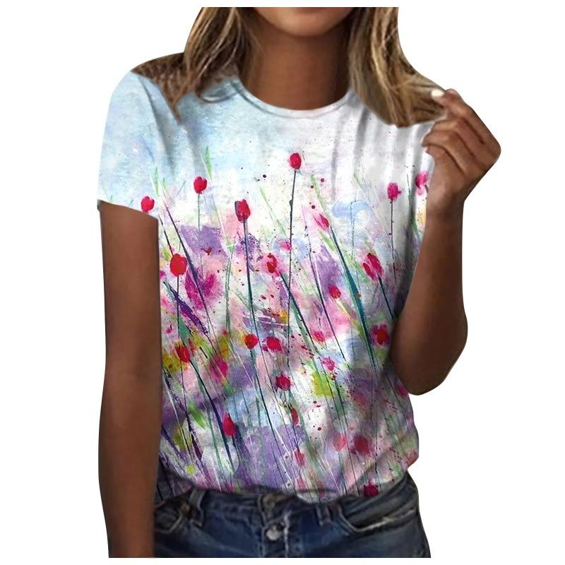 

Floral Women s T-shirt Round Neck Short Sleeve 3D Printed Shirt 6xl