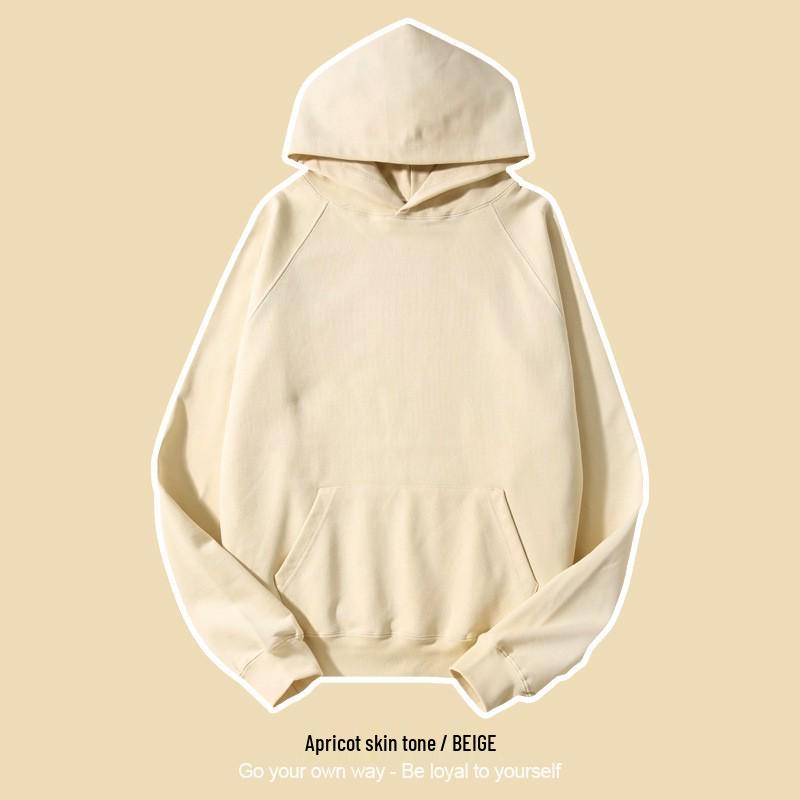 White Hooded Pullover Sweatshirt - Pure Cotton Terry, European Size, 460g, Spring/Autumn, Plain Color S абрикосовый