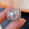 11-12mm Natural White Semiround Pearl Fashion Trendy Flower Ring 925 Silver Fine Wedding Jewelry for Women