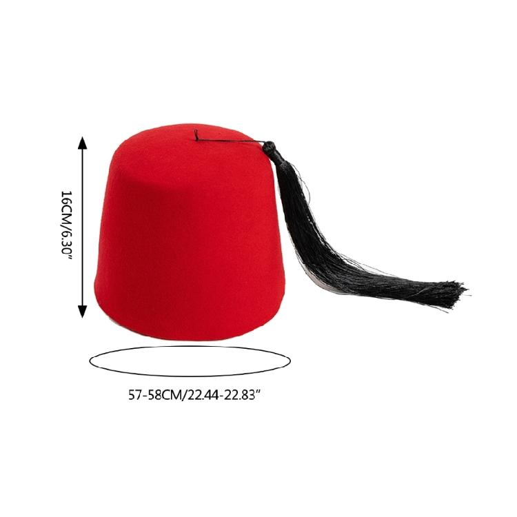 Tarboosh Hat with Black Tassels Ethnic Hat Folkloric Ottoman Turkish Fez Hat