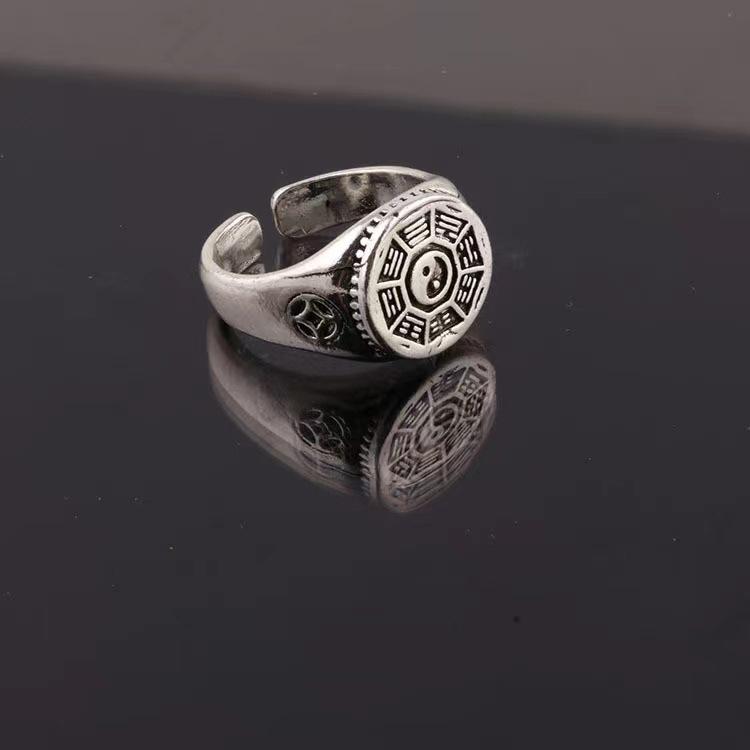 New Ring Men's Tai Chi Bagua Transport Nine-character Mantra Wide Food Punk Ring