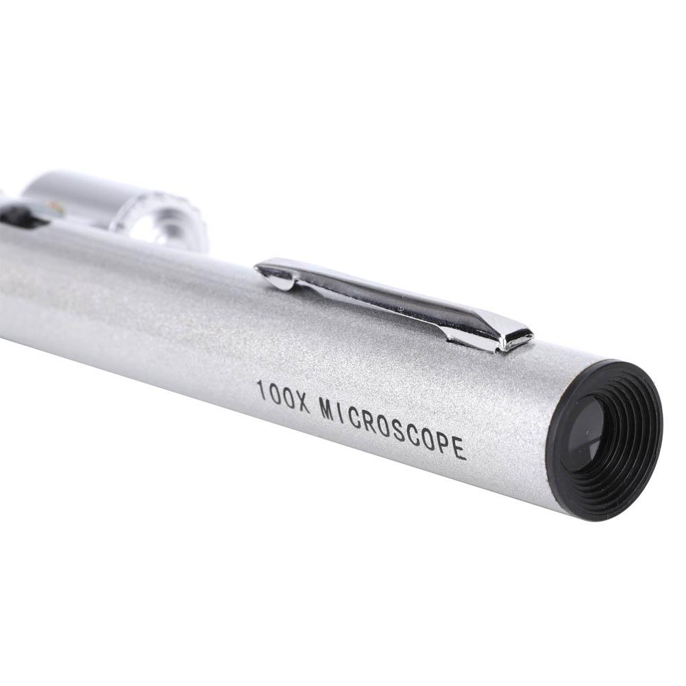 100X Pen Type Adjustable Focusing Portable LED Microscope Mini Magnifier Magnifying Tool
