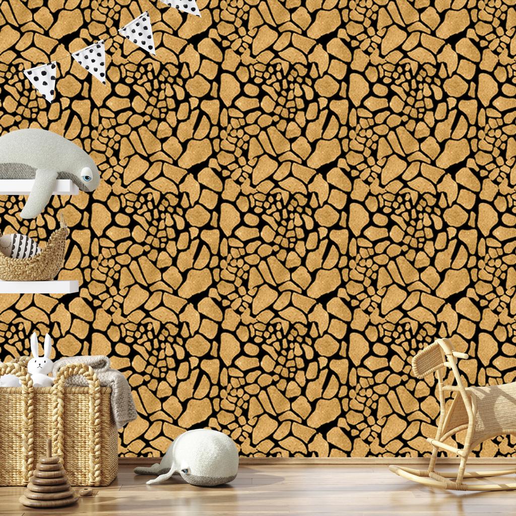 Golden Leather Wallpaper Gold, Ochre, Black and Cream 50x1000