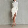  new cross-border European and American turtleneck long-sleeved split-ended tight dress women