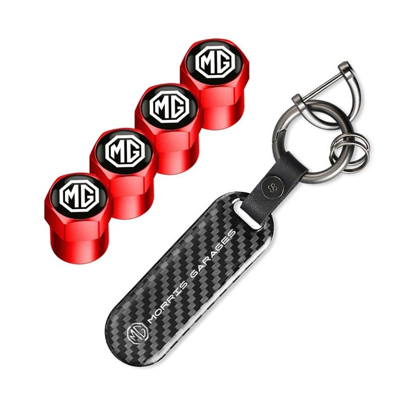 4pcs Auto Emblem Tire Valve Stem Cap Case Car Keychain For MG ZS MG5 GS HS GT ZST MG3 MG6 MG7 Hector ZX EZS EHS MG3X-Cross MG3SW FF1