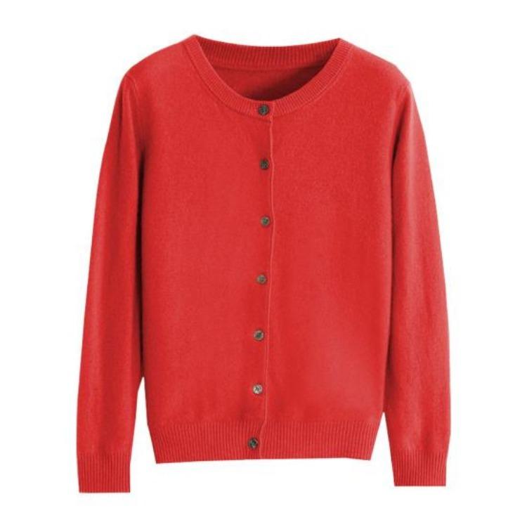 Long Sleeve Women Knitted Sweater Coat Single Breasted Round Neck