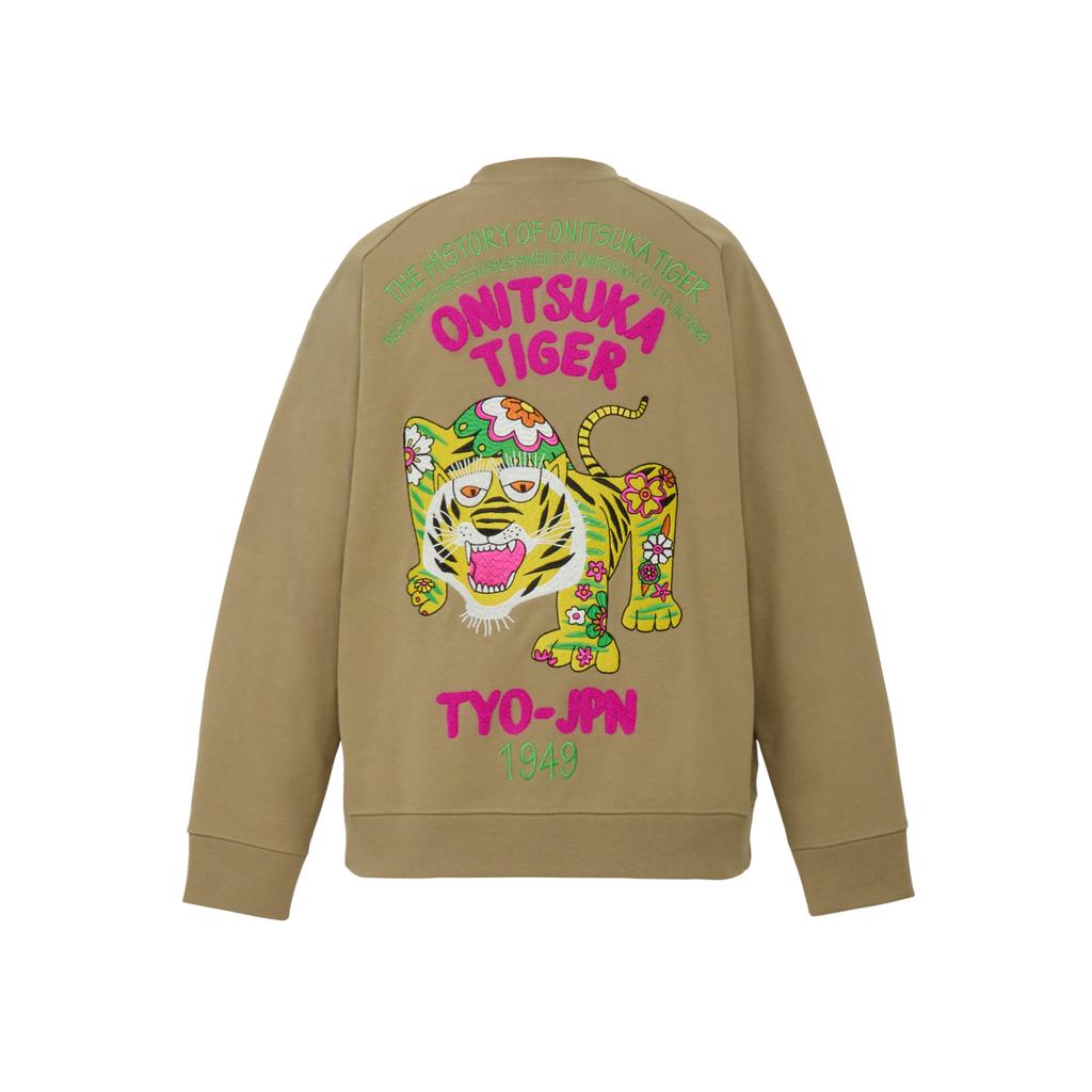 ONITSUKA TIGER Sweat Top Raglan Printed Crew Neck Long Sleeve Sweatshirt Unisex Tops Light-Brown 2183B619-250