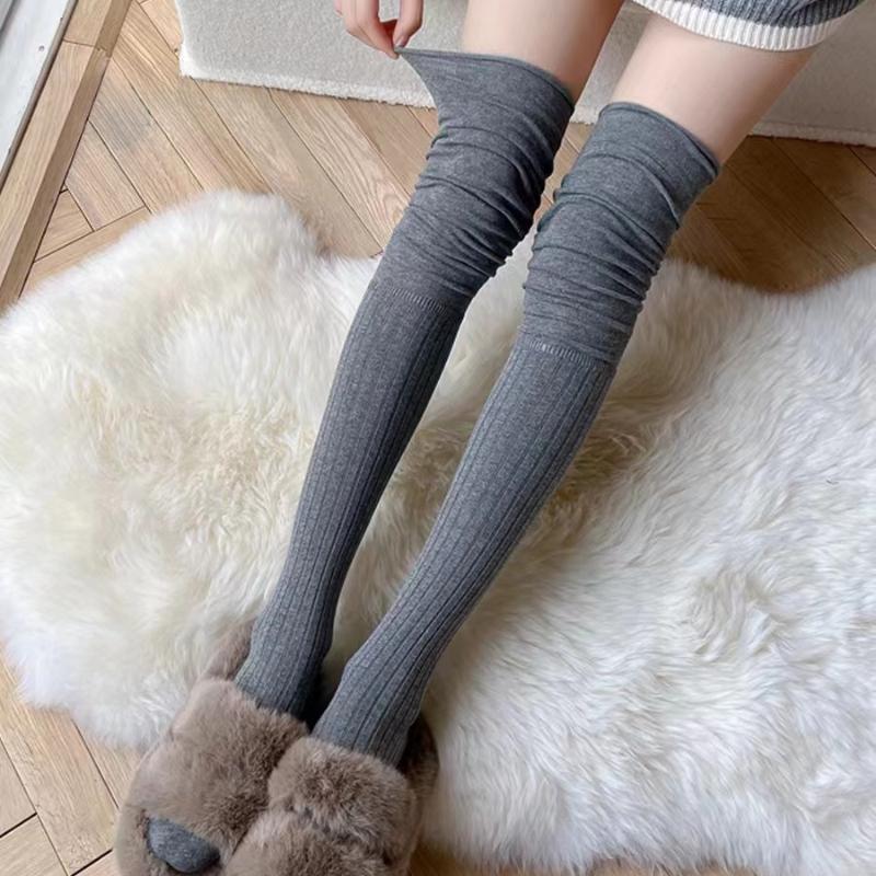 Ensfargede høye lårstrømper Kvinner Trendy Uformell Over Kneet Kvinnelige Lange Sokker Termisk Varm bomull Høy Tube Leggings
