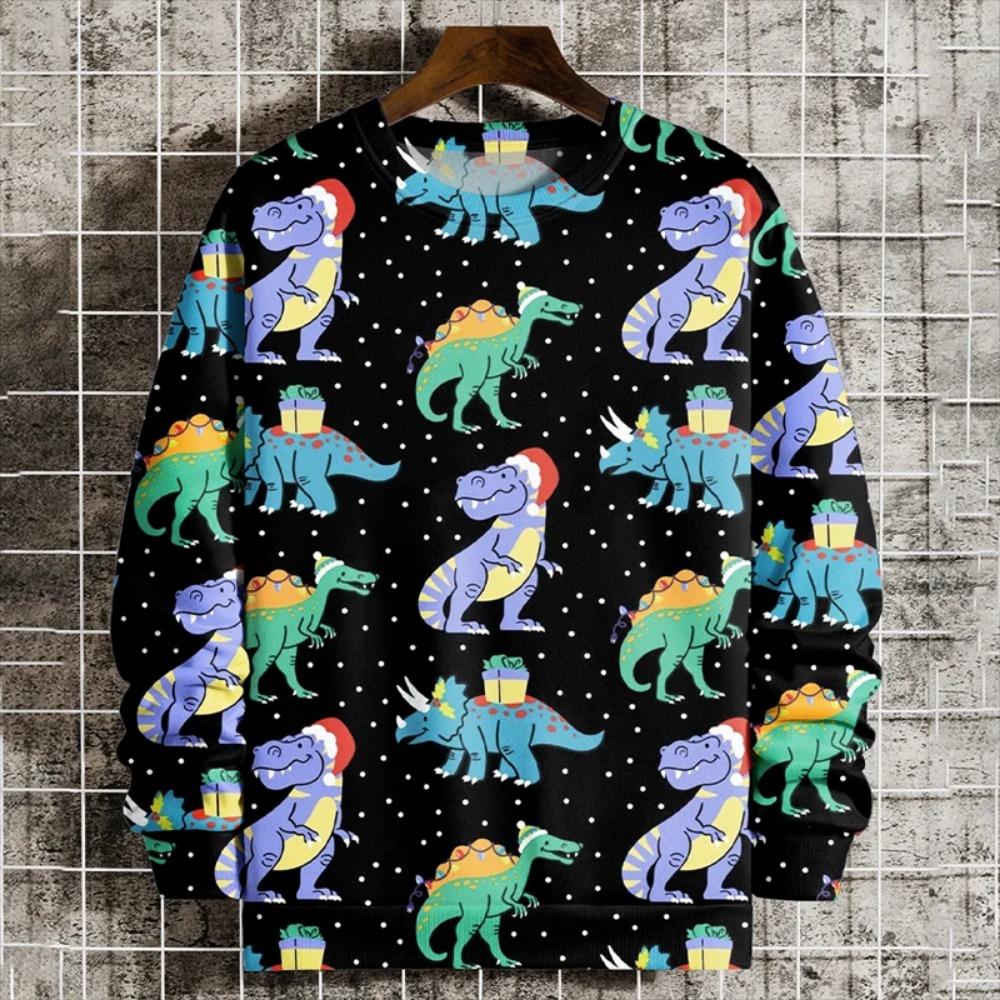 Christmas Element Pattern Men's Sweatshirt Santa Claus 3D Print Pullover Autumn Women Crew Neck Hoodie Long Sleeve Kids Tops