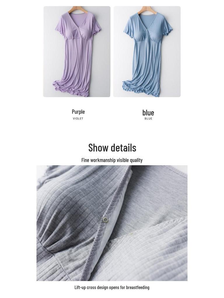 Sommer Stillnachthemd: Leichtes Kurzarm-Midikleid für die Zeit nach der Geburt und schwangere Frauen