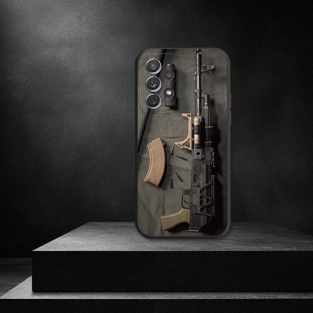 AK47 Handgun Gun BUlletss Phone Case For Samsung S 26,25,24,23,22,30,21,10,9,Ultra,Plus,Lite,FE,4,5G Black Soft Case