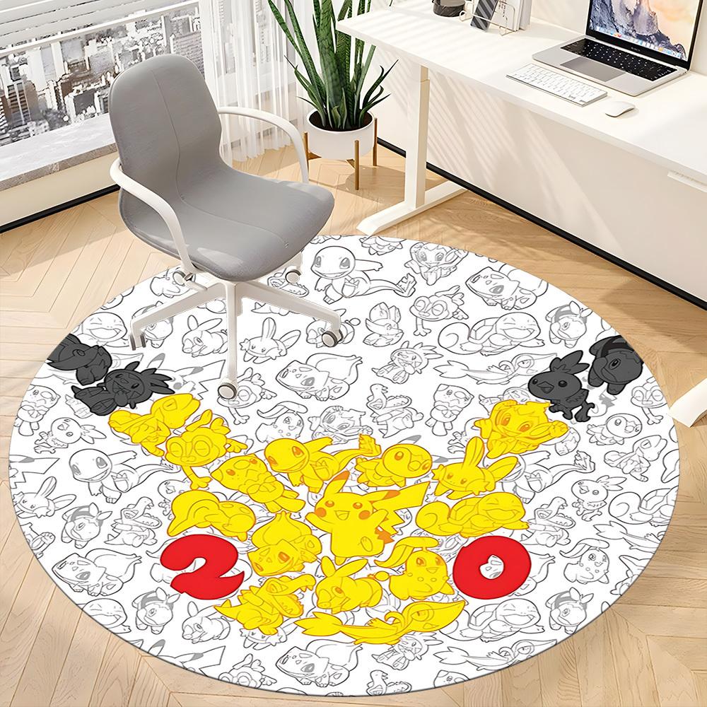 1pc Pokemon Pikachu Office Round Area Rug, Indoor Mat Suitable For Office, Under Office Chairs Bedroom Living Room Home Decor, Room Deco