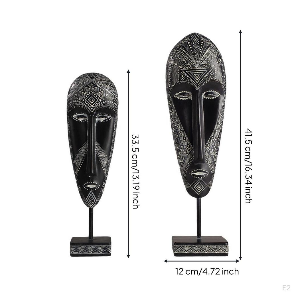 2 Pieces PanCultural Masks with Stand HandPainted Decorative Faceplate Sculptures Geometric