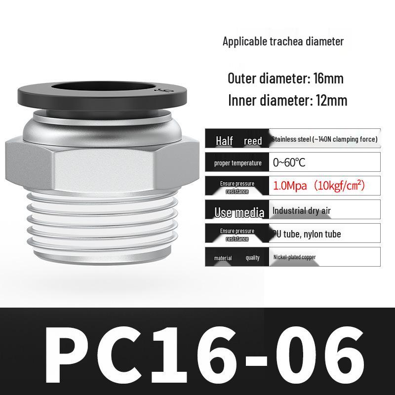 Pneumatic Copper Quick Connector PC8-02 Threaded Straight 16PC4-M5 Air Hose Adapter 6-01/10-03/12-04