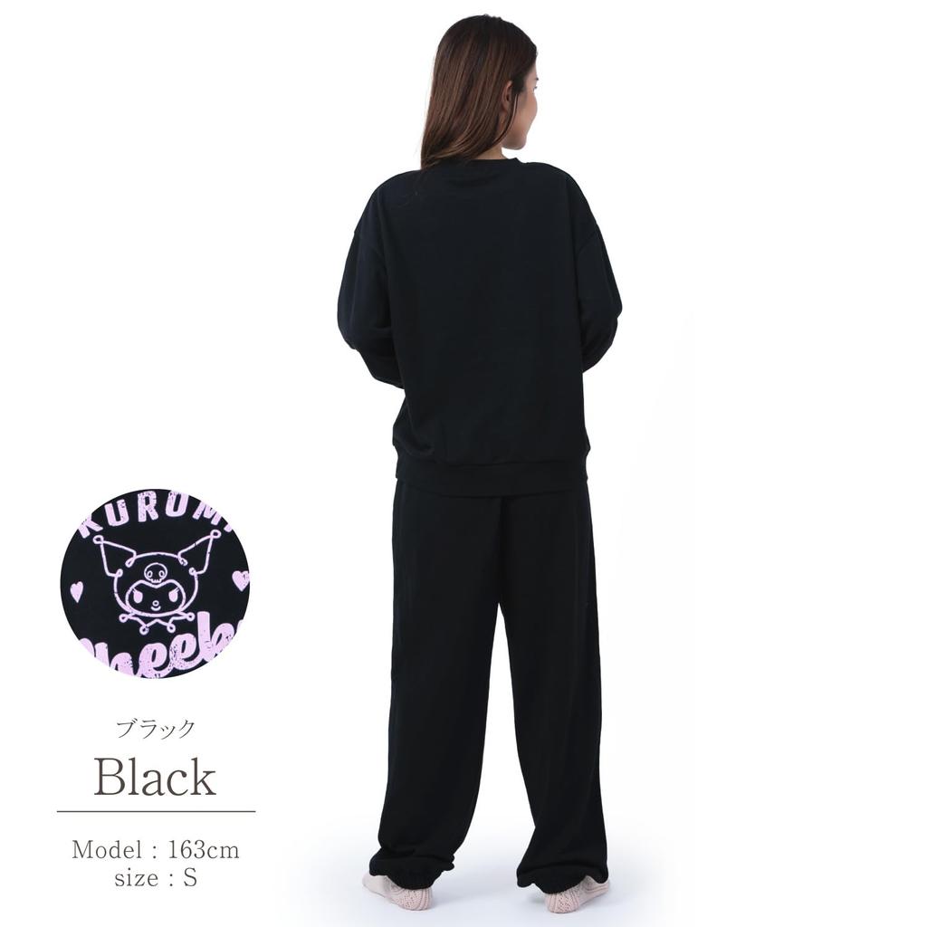 Kuromi Sweat Setup Dlouhé dlouhé pyžamo s horním a spodním dílem [SAZAC] Pyžamo, fleecové, unisex, dámské, pánské, kalhoty s rukávy, set, oblečení