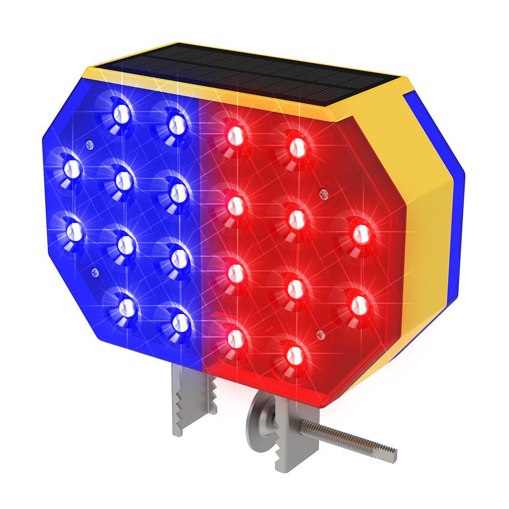 Solar-Powered Red and Blue Traffic Strobe Light for Road Construction and Nighttime Safety