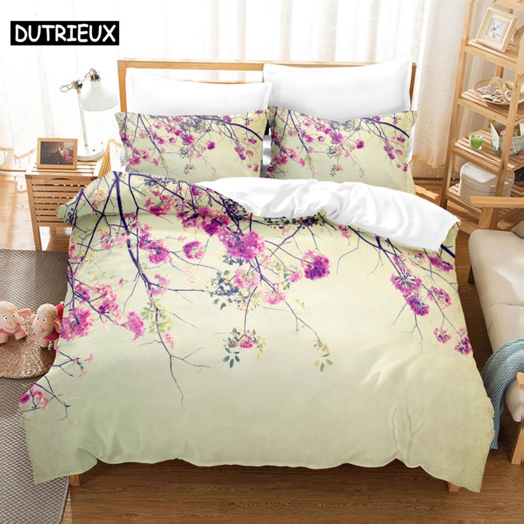 Floral Duvet Cover Sets Double Bed Scenic Quilt Cover Single Bed Queen Bedding Set With Pillowcase 220X240Cm 3Pcs 2Pcs Polyester