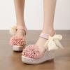Sandals Women's Floral Pattern Bowknot Decor Platform Wedge Espadrilles Platform Bow High Heels Women's Slippers Shoes