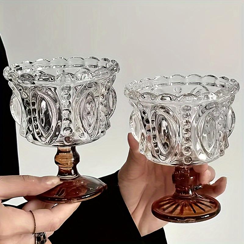 Nordic Embossed High Foot Glass Cup Elegant European Style Dessert Ice Cream Yogurt Bowl