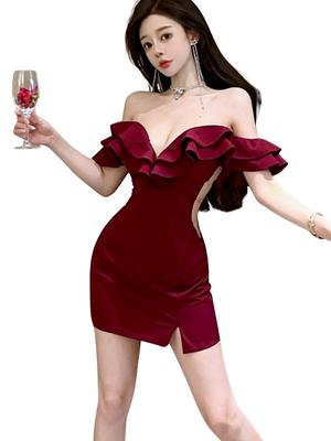 ISLAYCAOLILA E89 Corrida Dress Wine Cabaret Mini Club Party Tight Mini Women's (L, Red) - Dress, Dress, Dress, Dress, Dress, Sheer, Strapless,