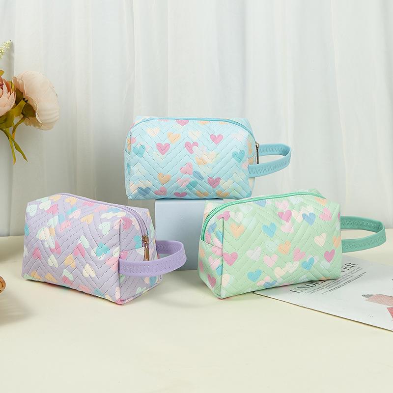 Heart Print Makeup & Toiletry Bag - Portable, Large Capacity, Multiple Colors